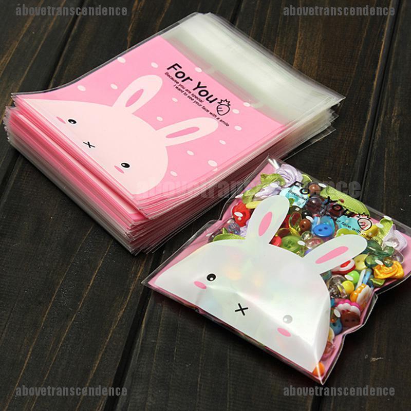 100X/lot Rabbit pattern self-adhesive plastic bags