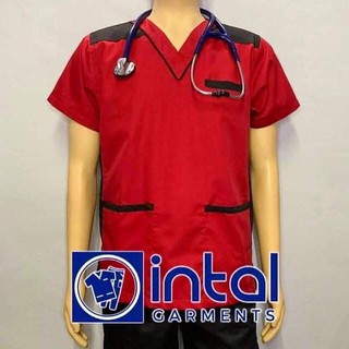 QUALITY SCRUB SUITS Medical Doctor Nurse Uniform CARGO Set Unisex SS09 INTAL GARMENTS Red Black