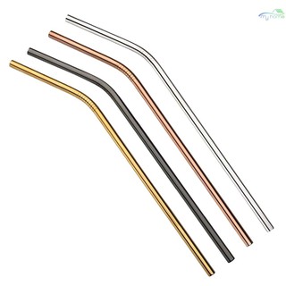 [Kitchen tools]4pcs Multicolor Reusable Stainless Steel Straws Eco-friendly Bent Straw Drinking Metal Straws Random Color