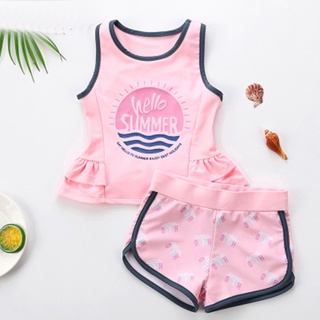 3-16 Years Korean Fashion Pink Swimming Attire for Girls Swimming Suit Toddler 2PCS Set Swimwear Bea