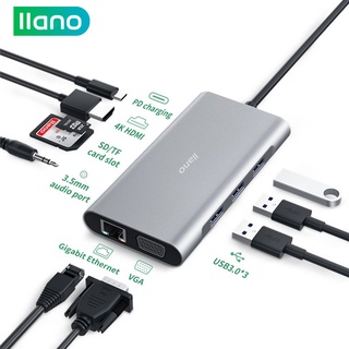 llano USB C hub 10 in 1 Type C HUB with Ethernet USB C to 4K HDMI VGA 100W PD charger Power Delivery USB 3.0 3.5mm Audio Ports SD TF Cards Reader for MacBook Pro Laptops Windows (1)