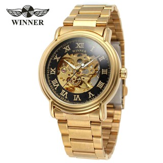 WINNER Men Watch Skeleton Automatic Mechanical Watches Stainless Steel Strap