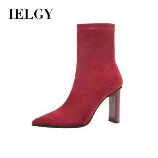 IELGY Sexy Pointed Toe Thick Heel Suede Fashion Boots Height 9.5CM 3Color/red/black/green