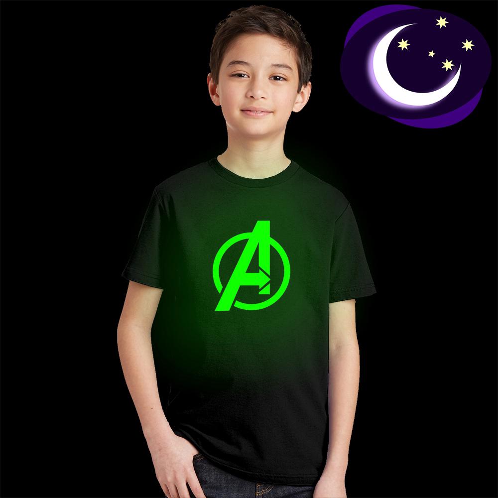 Luminous Avengers Logo Glow In Dark Kids Casual Tops T Shirt Marvel Children Tee