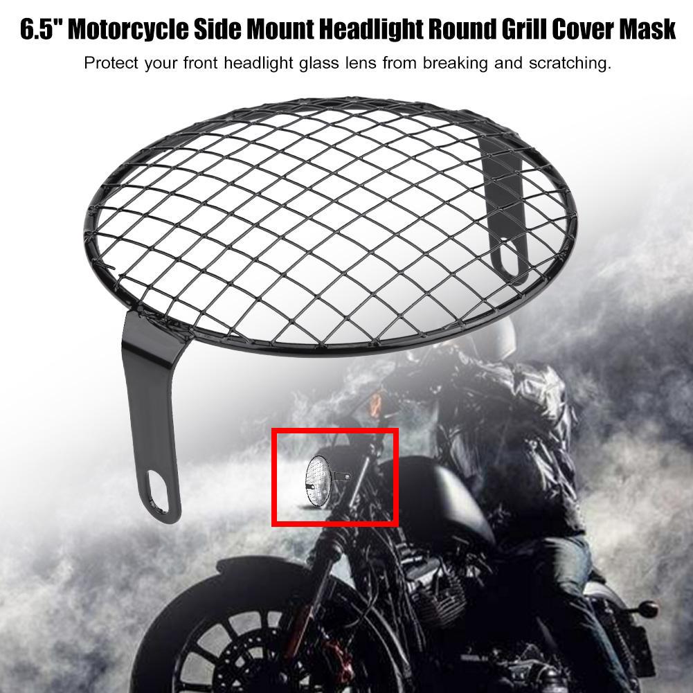 6.5" Motorcycle Side Mount Retro Headlight Round Grill Cover Mask Universal Vintage Headlight Protector For Harley (2)