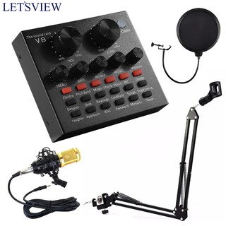 Letsview (SET) 4IN1 V8 Sound Card w/ BM-800 Microphone & NB-35 Microphone Stand & Pop Filter