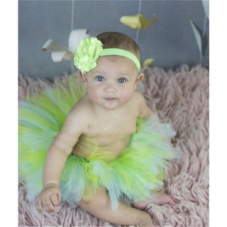 1 Set Baby Girl Newborn Green Color Baby Photography Props Tutu Skirt with Flower Hairband Set Infant (2)