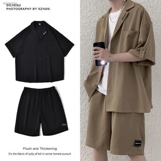 Men s short-sleeved shirt suit summer thin casual shorts two-piece suit tide brand trend embroidery