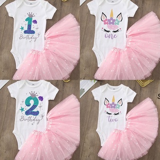 Mermaid & Unicorn Baby Girls Tutu Dress Set Baby Girl Birthday Party Cake Smash Skirt+romper Set (1)