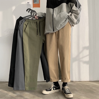 Cotton Casual Pants Unisex Straight Ankle Length Slacks for Men Korean style Fashion Cargo Pants Plus Size Simple Daily Trousers