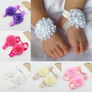 MID®2Pcs Baby Toddler Girl Ribbon Flowers Barefoot Sandals Sock Toe Shoes