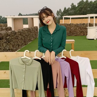 [Windk]- Women's Knitted Thin Loose Polo Collar Long Sleeve Knitted Shirt
