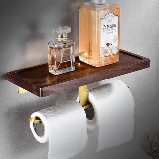 Bathroom gold walnut solid toilet paper holder gold adhesive wall mount creative double rolling pape