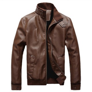 Men Faux Leather Jacket Fashion Autumn Motorcycle PU Leather Stand Collar Coat Winter Outerwear