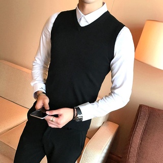 ℡Turtleneck vest men s Korean slim-fit woolen sweater vest sleeveless sweater vest v-neck college st