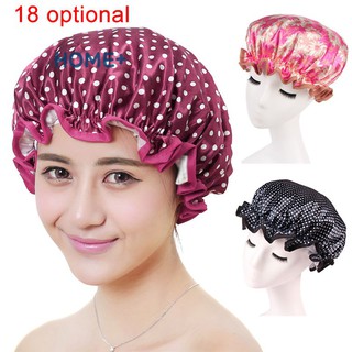 ✠✒Lovely Thick Women Shower Caps Colorful Double Layer Bath Shower Hair Cover Adults Waterproof @ph