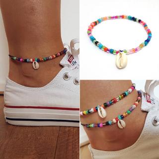 Women Fashion Jewelry Shell Pendant Handmade Weave Colourful Anklets