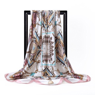 Large Pink Square Silk Scarf Foulard Kerchief for Women Female Satin Hair Silk Luxury Brand 90*90cm