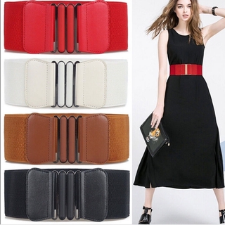 Fashion Womens Ladies Faux Leather Wide Elastic Buckle Thin waist belt Hot (1)