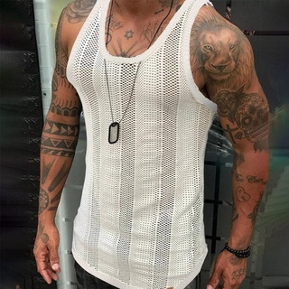 VestMen Vests Summer Sleeveless Shirts Gym Clothing Men Stripped Sports Casual Fitness Knit Tanks Sl