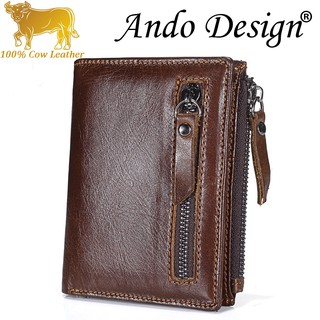 Genuine Cow Leather Wallet For Men Zipper Purse Cowhide Hand