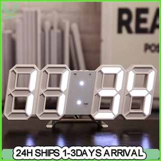 3D LED Wall Clock Living Room Digital Alarm Clock Desk Alarm Clock Thermometer Display