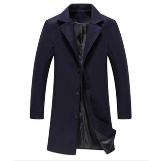 Men's Trench Coat Wool Long Jacket Outwear Double Breasted Overcoat