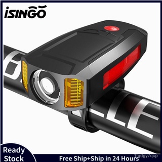 iSingo 3 in 1 Multifunction USB Bicycle Flashlight 5 LED Bicycle Computer/Horn Bike Front Light Wate