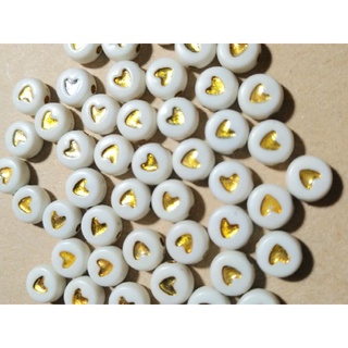 Acrylic Gold Heart flat round beads 50pcs/ 100pcs