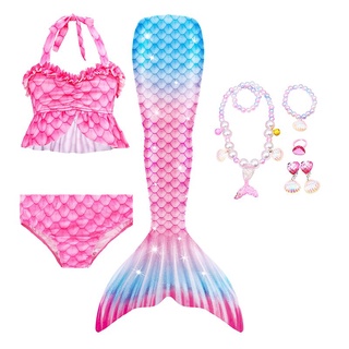 Mermaid Tail Cosplay Children Swimsuit Fantasy Beach Bikini Suit 3axV