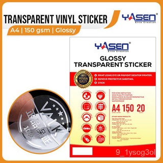 ﹉ Yasen Transparent Vinyl Sticker Paper A4 150GSM Glossy (20 Sheets)