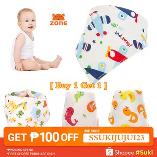 [Buy 1 get 1] Cute Triangle Feeding Baby Bibs Cotton Infant Kids Saliva Towel Burp Cloth ZONE