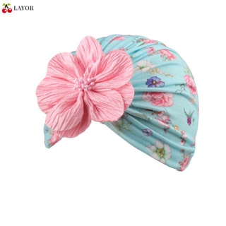 LAYOR Cute Kids Turban Toddler Bonnet Baby Headband Headwrap Flower with Pearl Infant Children Hair Accessories Beanie Hats