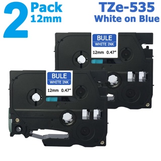 2 Pack 12mm Tze-535 White on Blue Label Tape for Brother PTouch 8M Length TZe535 Tze 535 Compatible0