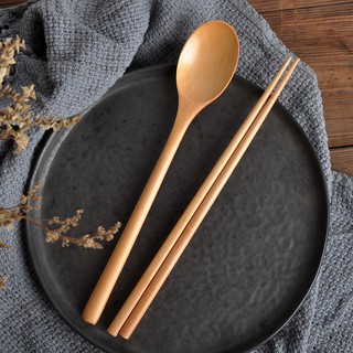 ♥COD ♥Wooden spoon Chopsticks Set Korean Wood Soup For Eating Mixing Strring Handle