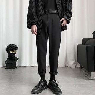 Men Slim Pants Male Straight Casual Trousers Plain Thin Summer New Fashion Men Business Suit Pant Pure Black