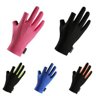 Two Cut Finger Anti-slip Fishing Gloves Ice Silk Sunscreen Glove High Elastic Breathable Outdoor Glo