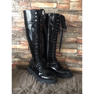 Zara Knee High Patent Leather Boots Size 36