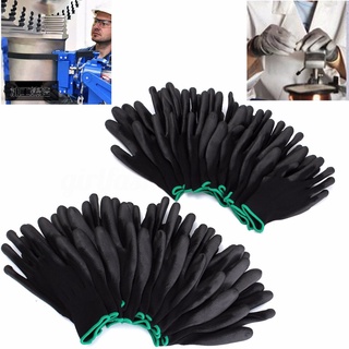 12 Pairs Black Nylon PU Work Gloves Builders Grip Palm Coating Gloves_GF