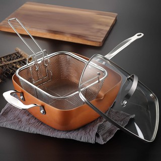 Km NonSticky Migas Square Copper Pan 4 Pieces Cookware Set Non-stick Frying Pan Deep Frying Cooking