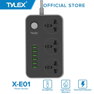 TYLEX X-E01 6 USB Power Strip 3.1A AC100-250V Max 2500W 10A 1.6 meter SC3604