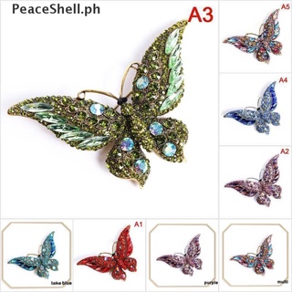 【PeaceShell】 1pc Butterfly Brooch Luxury Crystal Pin Big Brooches For Women Party Banquet Pin PH