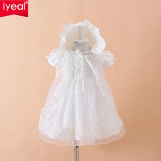 IYEAL Baby Girls Christening Gown Dresses+Hat+Shawl Vestidos Infantis Princess Wedding Party Lace