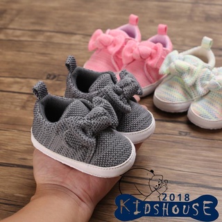 KHH-Baby Shoes, Girls Bowknot Walking Shoes Soft Sole Footwear Prewalker for Spring Fall, Gray/White Green/Rose Red, 0-12 Months