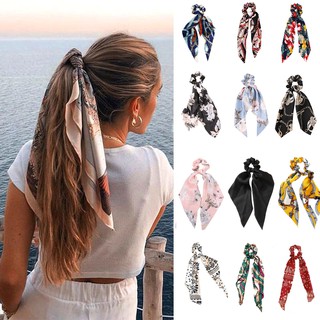Silk Tie-dye Long Ribbon Ins Girls Hair Tie Printing Bow Ribbon Scrunchie