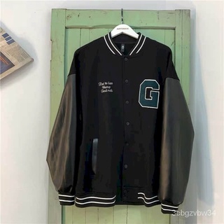 Baseball uniform jacket men women Hong Kong style BF trend retro Light Up Street stitching leather j