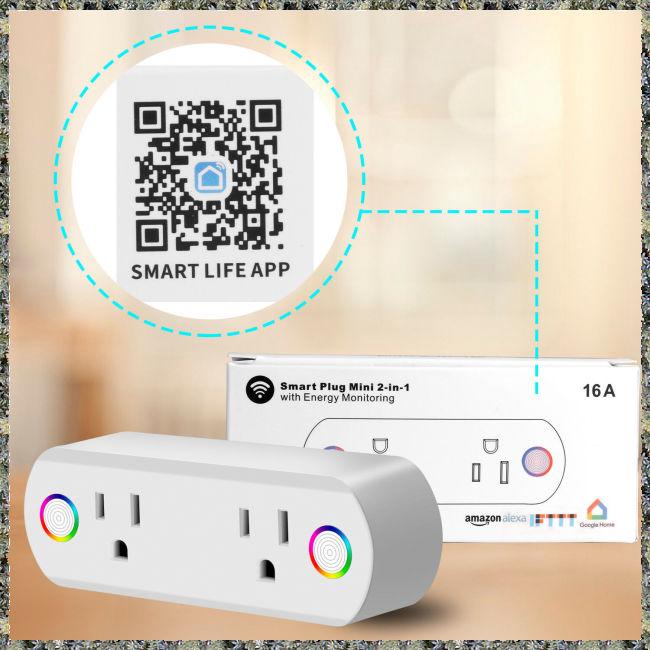 Dual Outlet WiFi Smart Plug Socket Remote Power Switch for Alexa /Google Home US Plug (3)