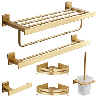 Bathroom Accessories Set Brushed Gold Bathroom Shelf,Towel Rack,Towel Hanger Paper Holder,Toilet Bru (5)