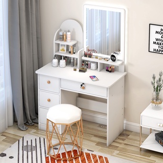 New Vanity Desk with Light Mirror Lighted Nordic Dressing Table Bedroom Dressing Table Storage Cabin