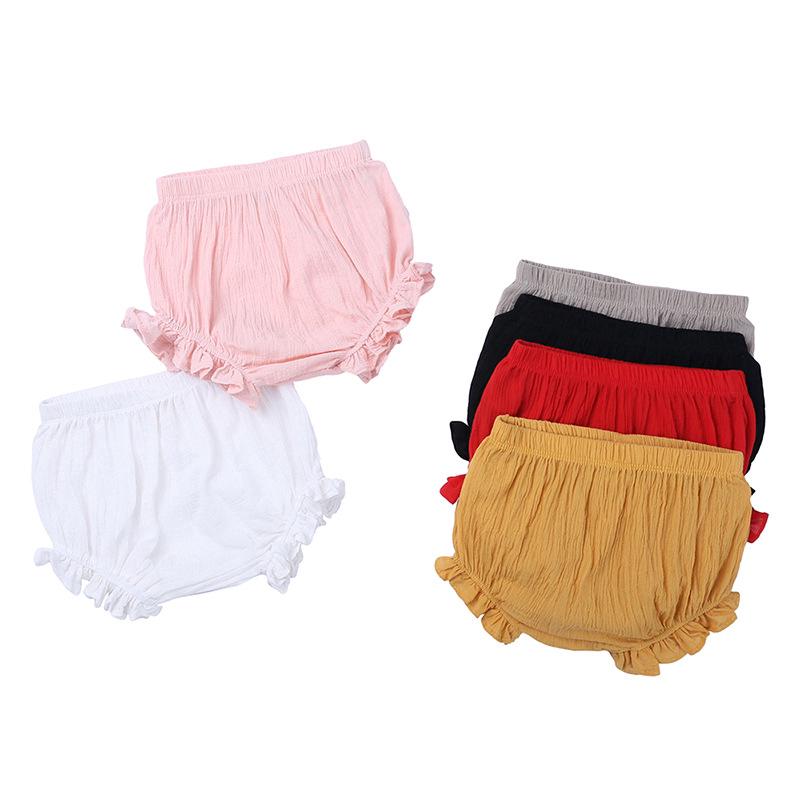 2020 Summer Newborn Solid Color Cotton Linen Lace Triangle Casual Shorts Baby Shorts Baby Romper Solid Color Boys Girls Bottoms (1)